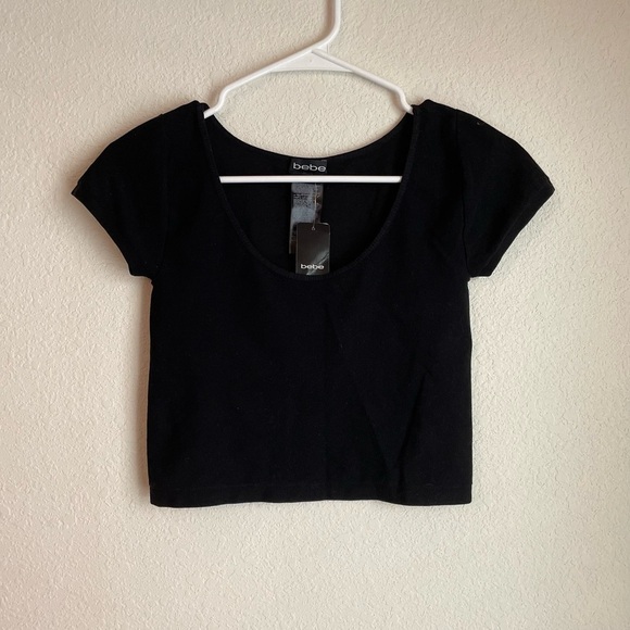 Bebe Classic Scoop Neck Black Crop Top size M/L-NWT - Picture 6 of 6